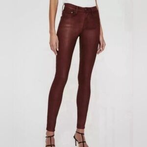 AG ADRIANO GOLDSCHMIED THE FARRAH SKINNY ANKLE High Rise Red Faux Leather Jeans